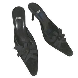COSTA BLANCA! SUPER UNIQUE BLACK GENUINE SUEDE BOW DETAIL SLIDES, HEELS! SZ 9N